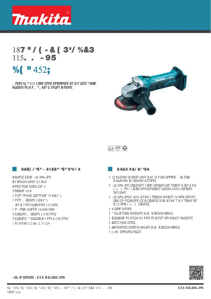 Page n°1 - Fiche technique Makita DGA452Z