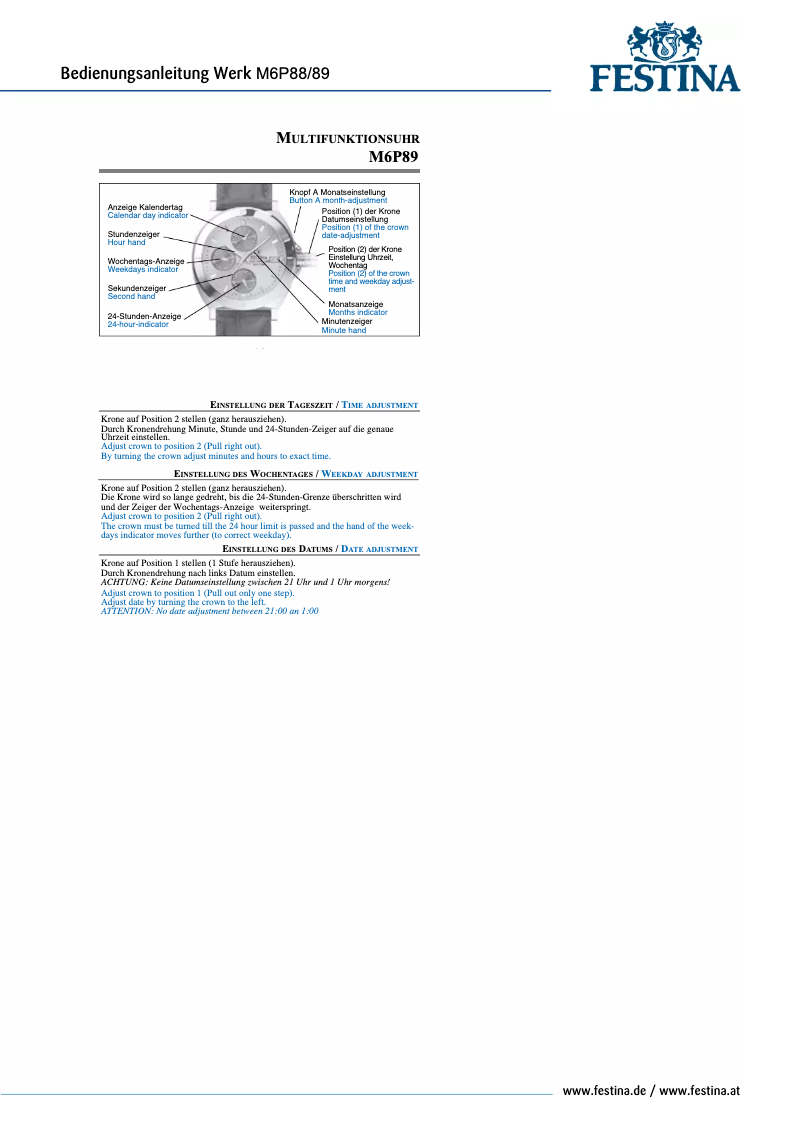 Page 1 de la notice Manuel utilisateur Festina M6P88-89