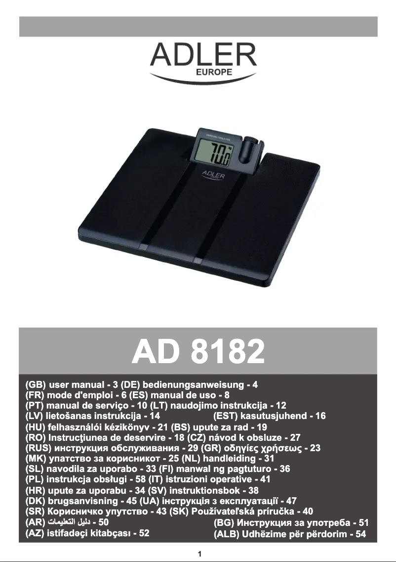 Page 1 de la notice Manuel utilisateur Adler AD 8182