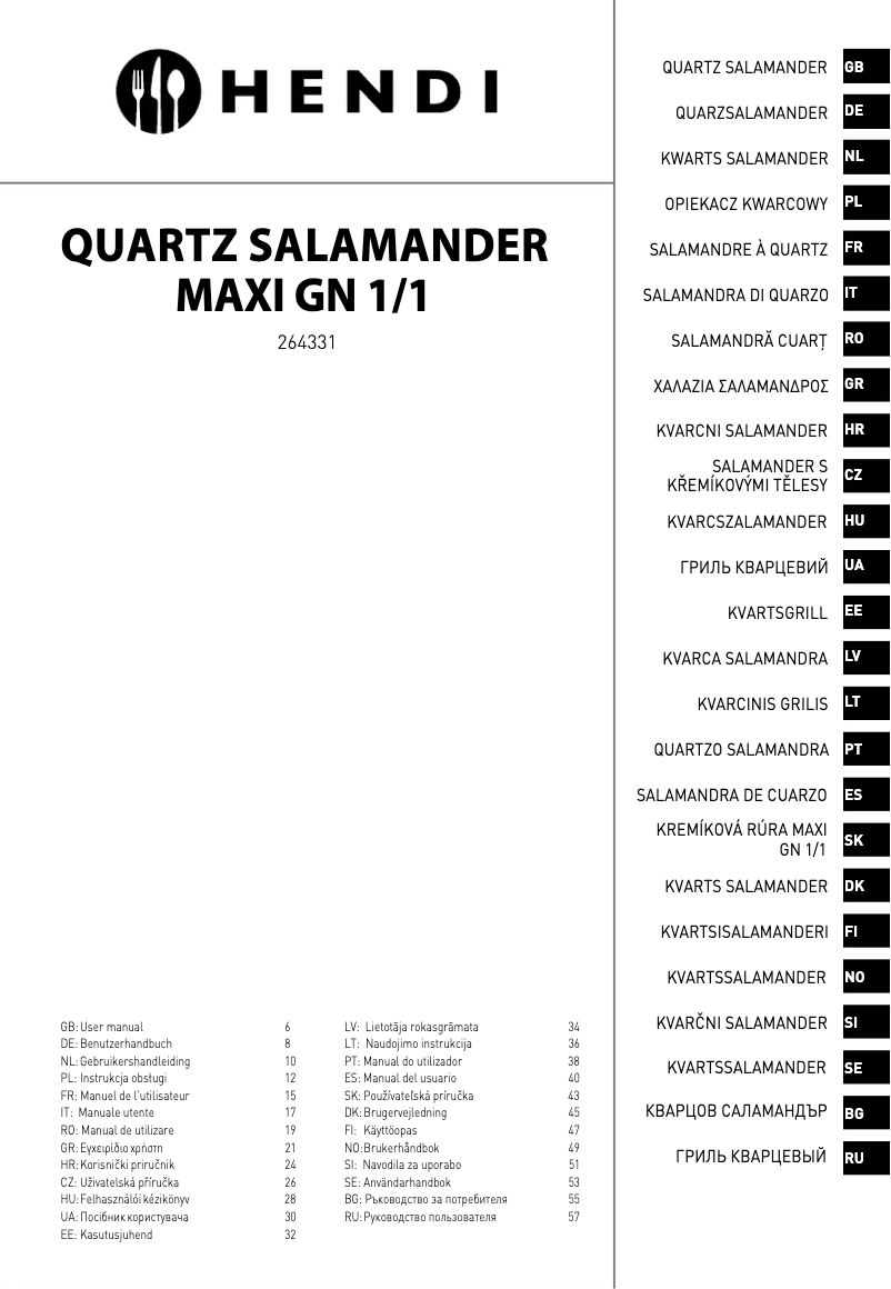 Page 1 of the manual Technical Sheet Hendi 264331