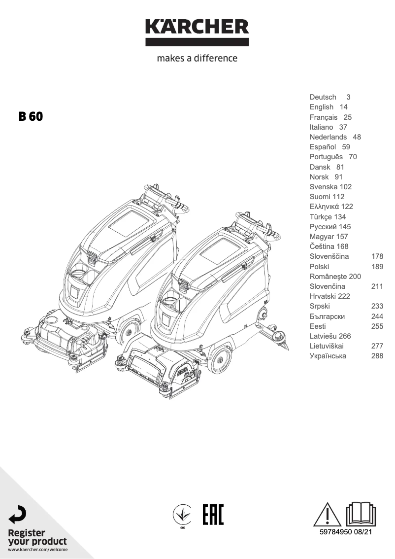 Page 1 de la notice Manuel utilisateur Kärcher B 60 W Bp