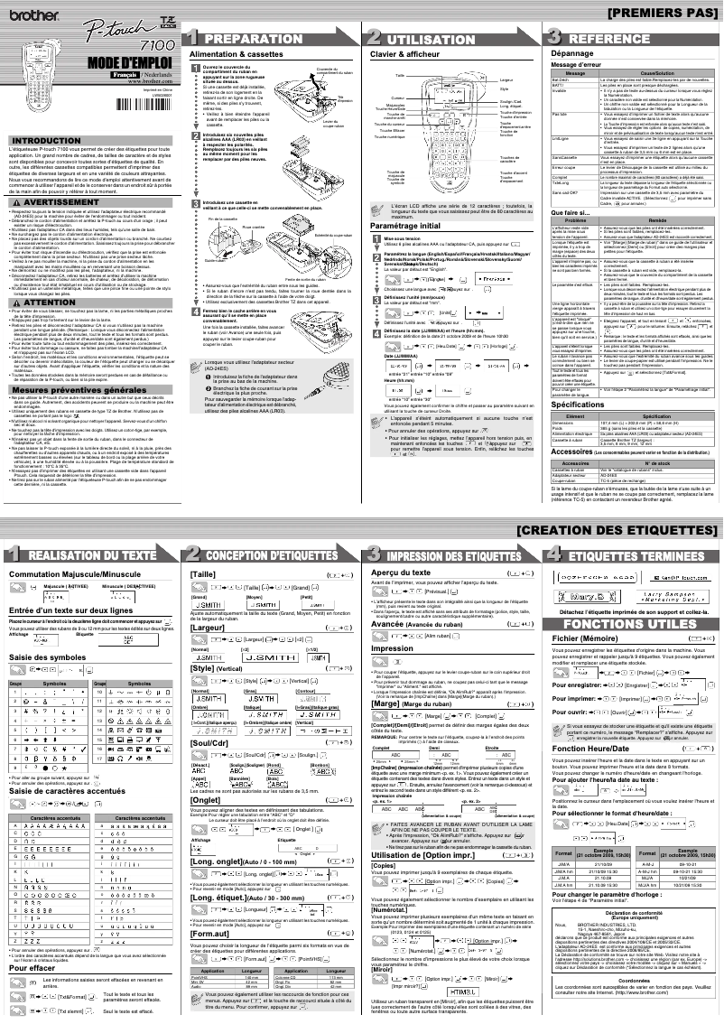 Page n°1 - Manuel utilisateur Brother P-Touch PT-7100