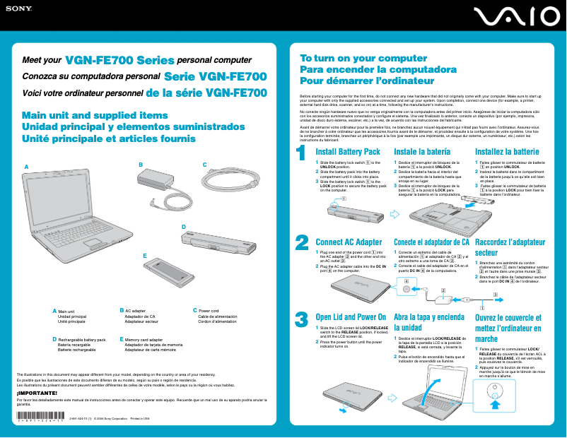 Página 1 del manual Guía de instalación Sony Vaio VGN-FE790