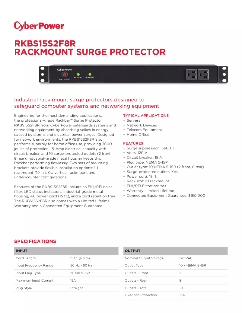 Image de la première page du manuel de l'appareil Rackbar RKBS15S2F8R