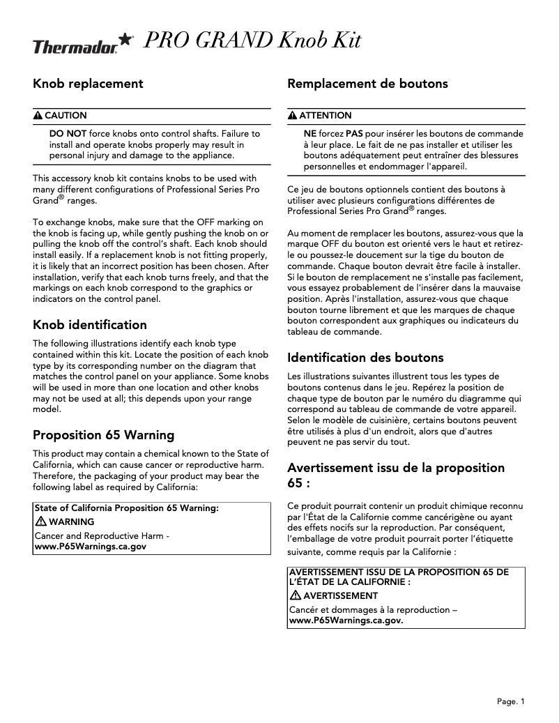 Page 1 de la notice Manuel utilisateur Thermador PARKB36GY