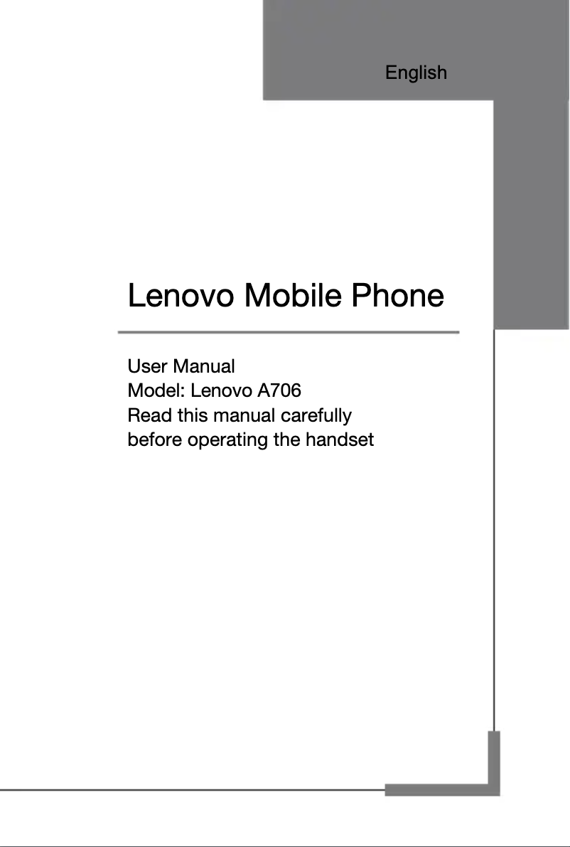Page 1 de la notice Manuel utilisateur Lenovo A706