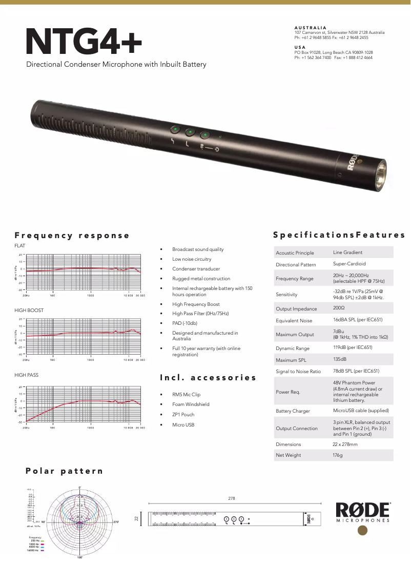 Page 1 de la notice Fiche technique Røde NTG4+