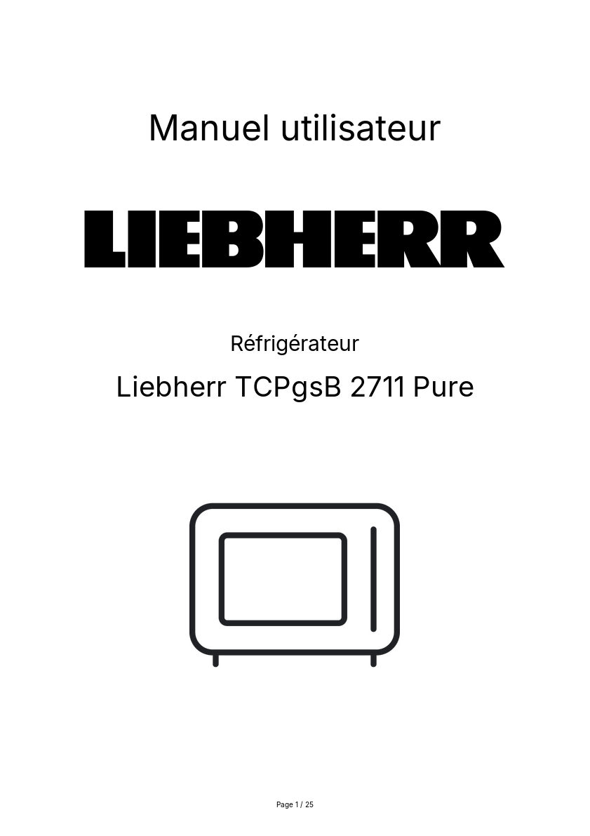 Page n°1 - Manuel utilisateur Liebherr TCPgsB 2711 Pure