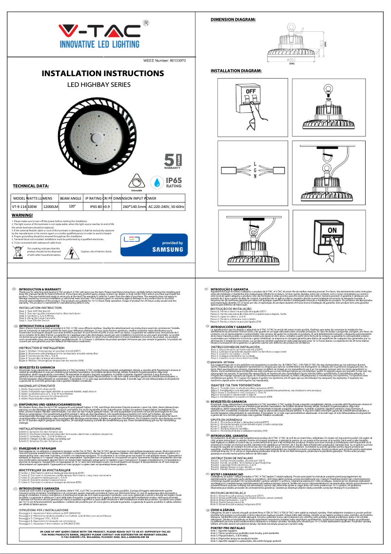 Page 1 de la notice Manuel utilisateur V-TAC VT-9-114