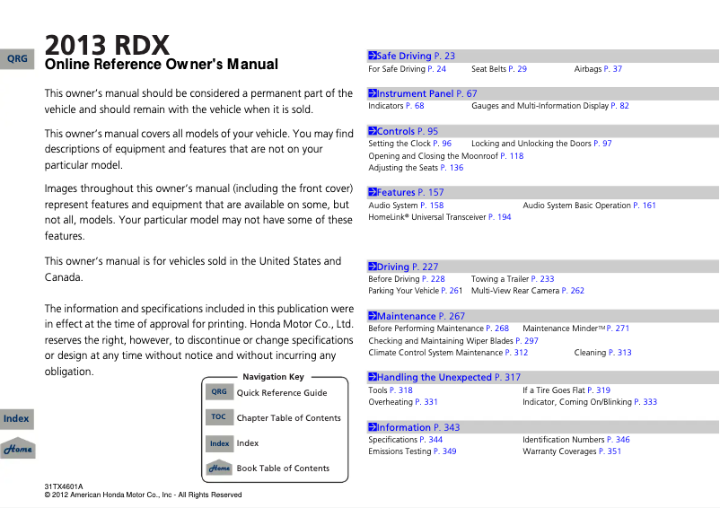 Página 1 del manual Manual de usuario Honda Acura RDX (2013)