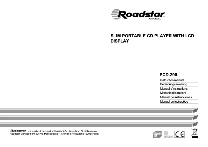 Page 1 de la notice Manuel utilisateur Roadstar PCD-290CD