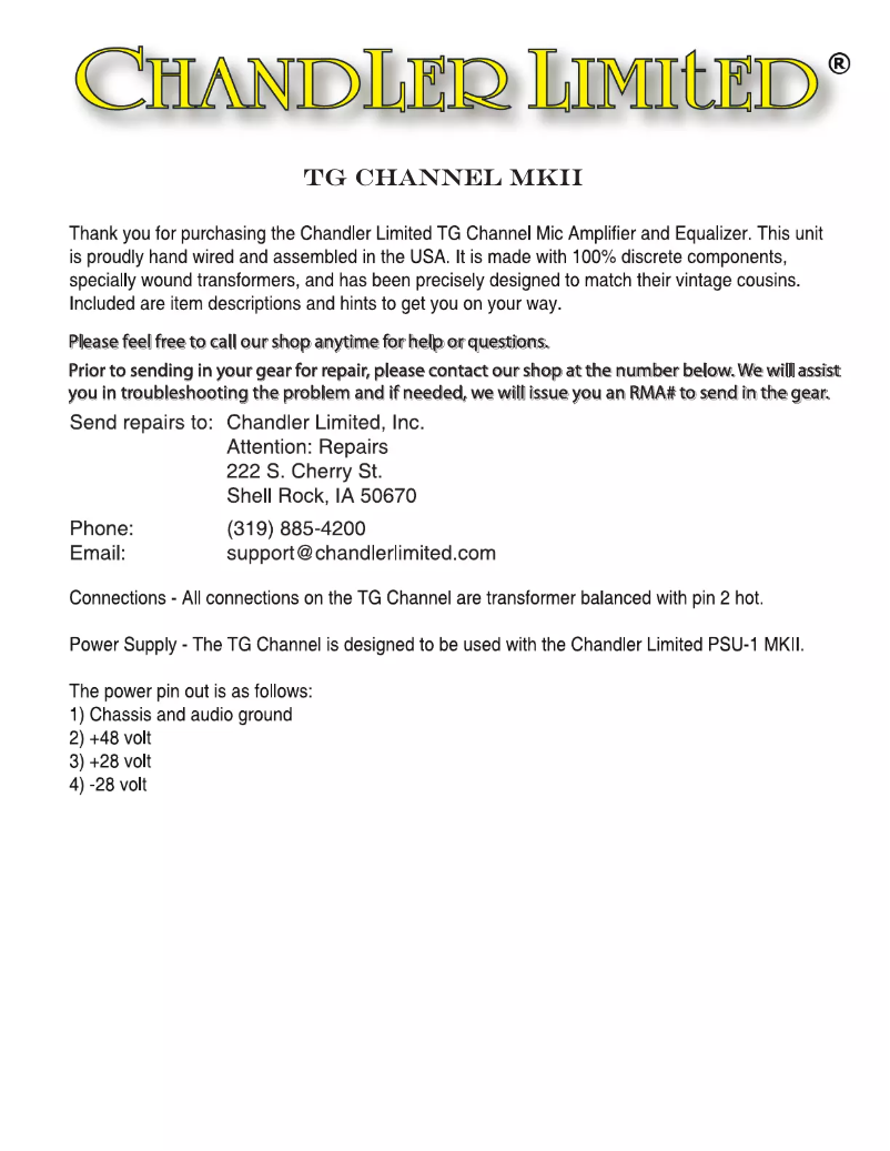 Page n°1 - Manuel utilisateur Chandler TG12411
