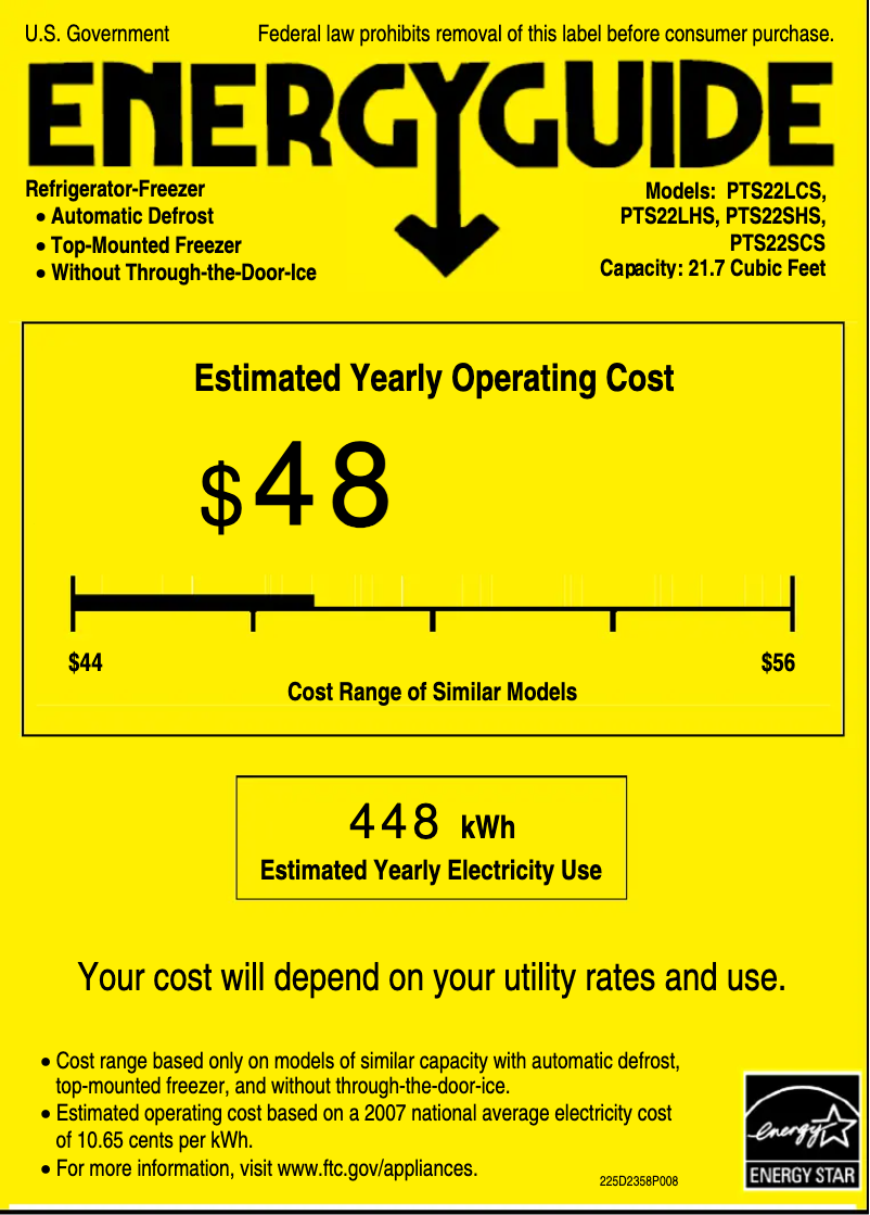 Page n°1 - Label énergétique GE PTS22LCSBB
