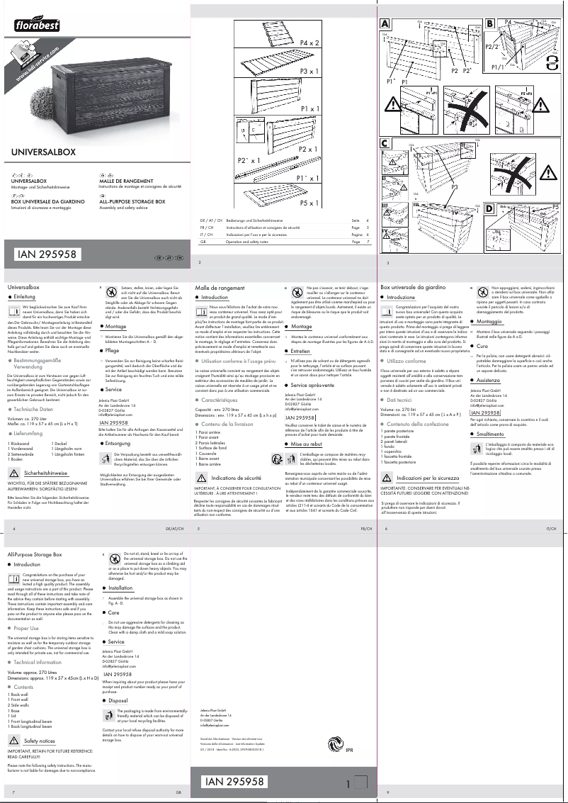 Page n°1 - Manuel utilisateur Florabest IAN 295958