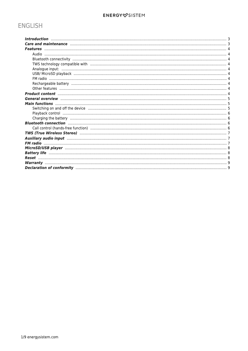 Página 1 del manual Manual de usuario Energy Sistem Beat Box 2+