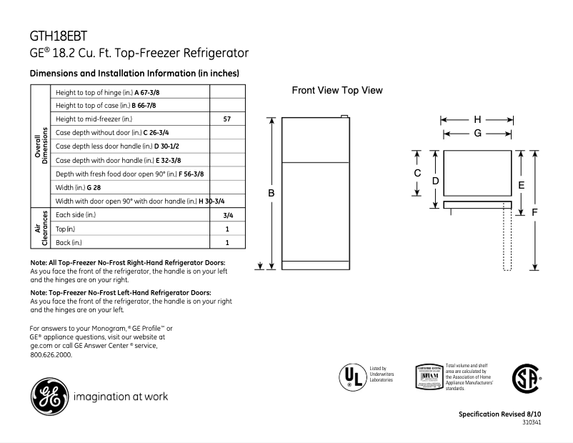 Page n°1 - Fiche technique GE GTH18EBTBB