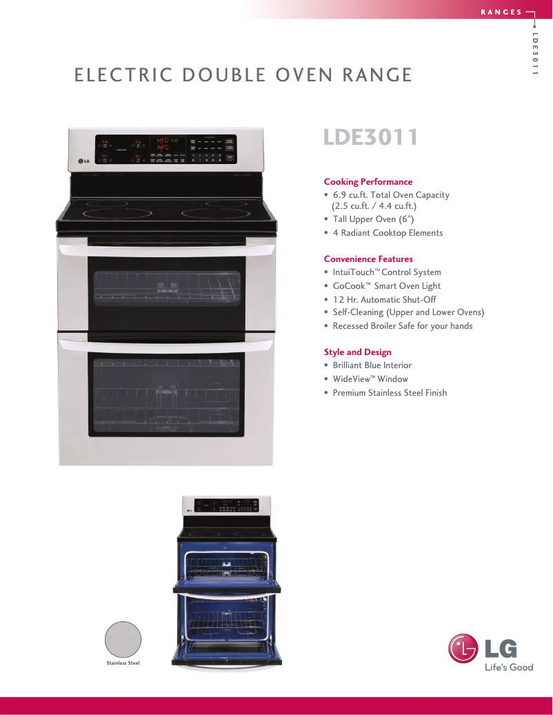 Page 1 de la notice Fiche technique LG LDE3011ST