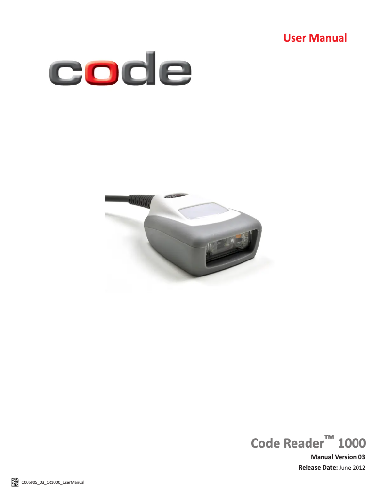 Page n°1 - Manuel utilisateur Code Reader CR1000