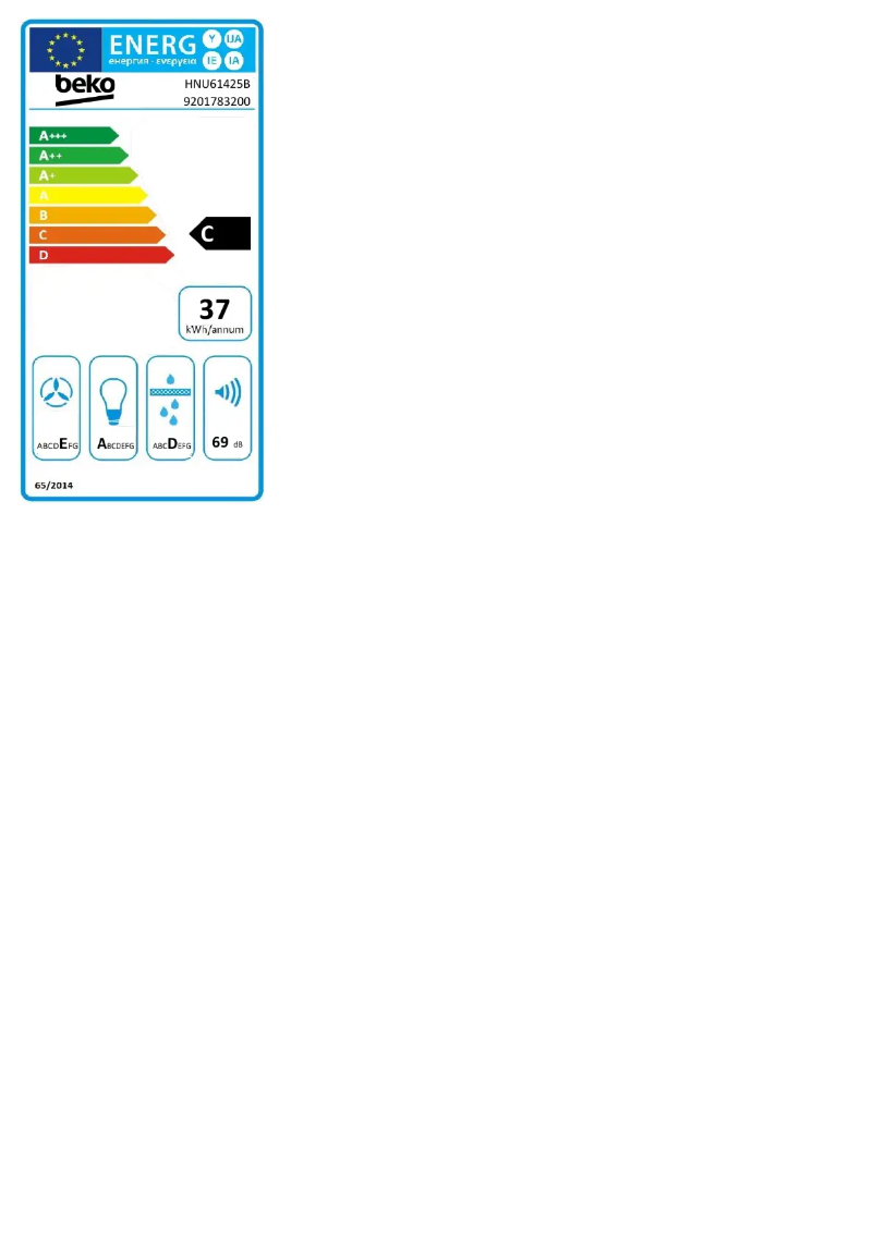 Page 1 de la notice Label énergétique Beko HNU61425B