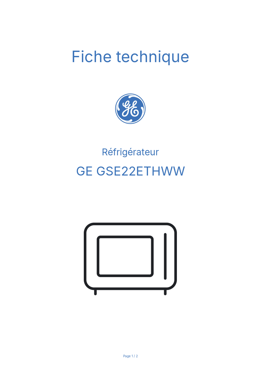 Page n°1 - Fiche technique GE GSE22ETHWW