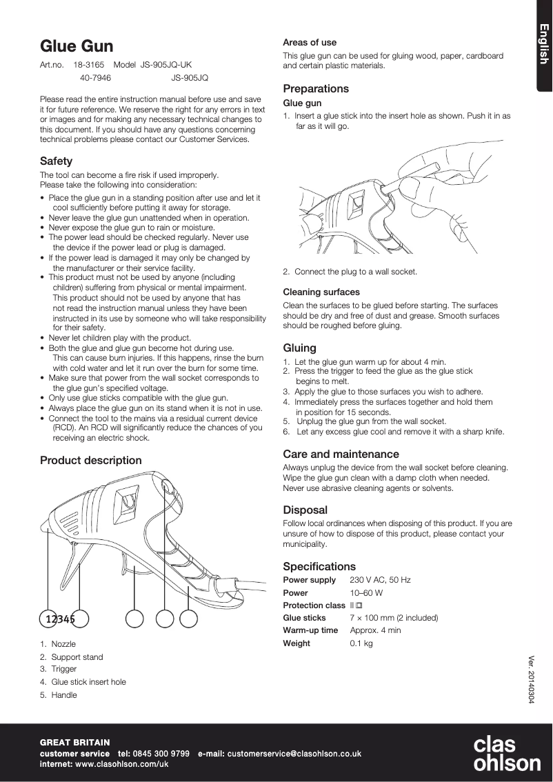 Page 1 de la notice Manuel utilisateur Clas Ohlson JS-905JQ