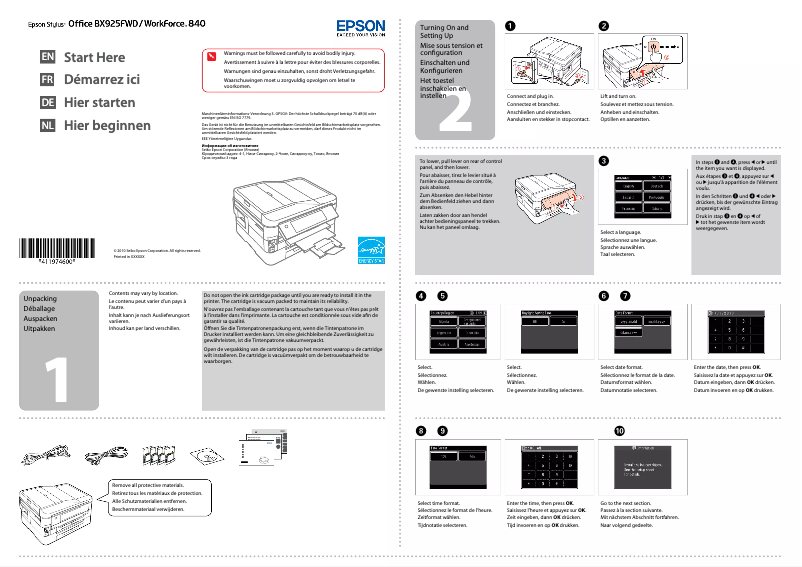 Page n°1 - Guide d'installation Epson Stylus Office BX925FWD