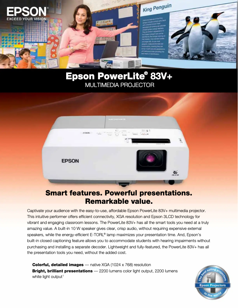Page 1 de la notice Brochure Epson PowerLite 83V+