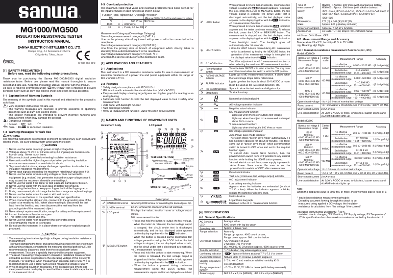 Imagen de la primera página del manual del dispositivo MG1000