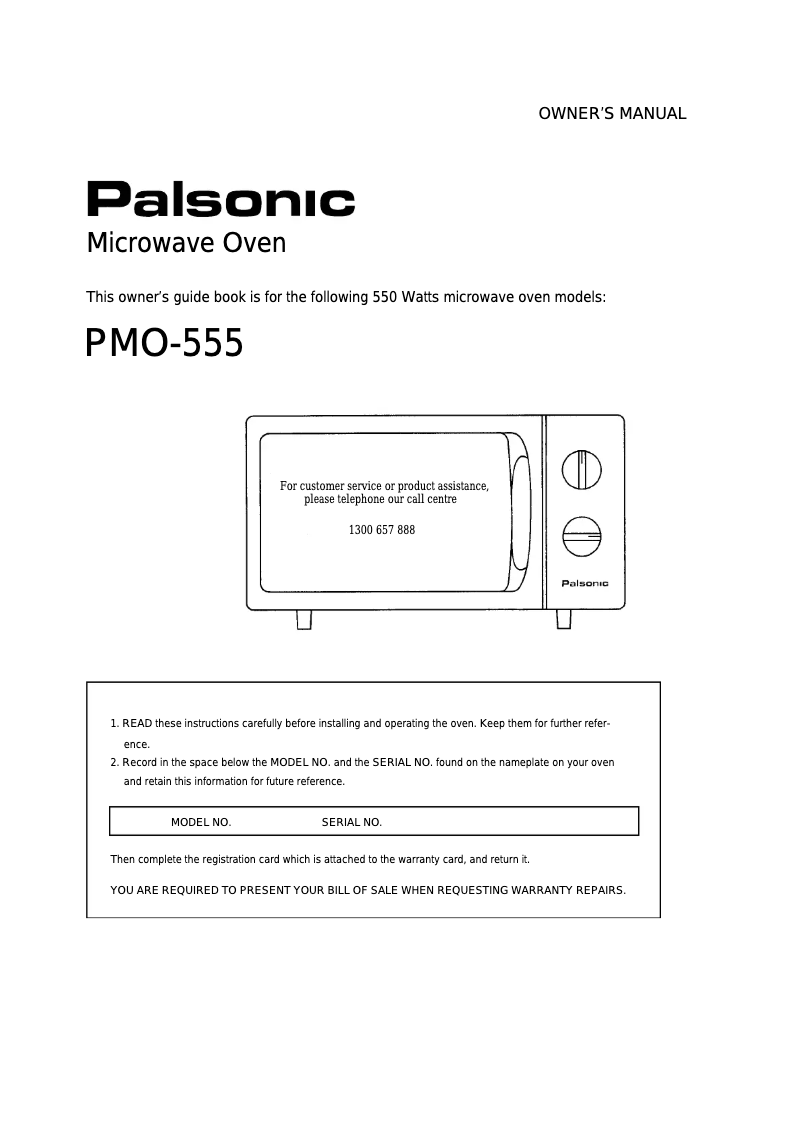 Page n°1 - Manuel utilisateur Palsonic PMO-555