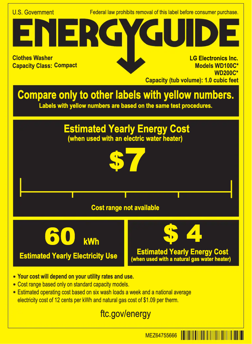 Page 1 de la notice Label énergétique LG WD200CB