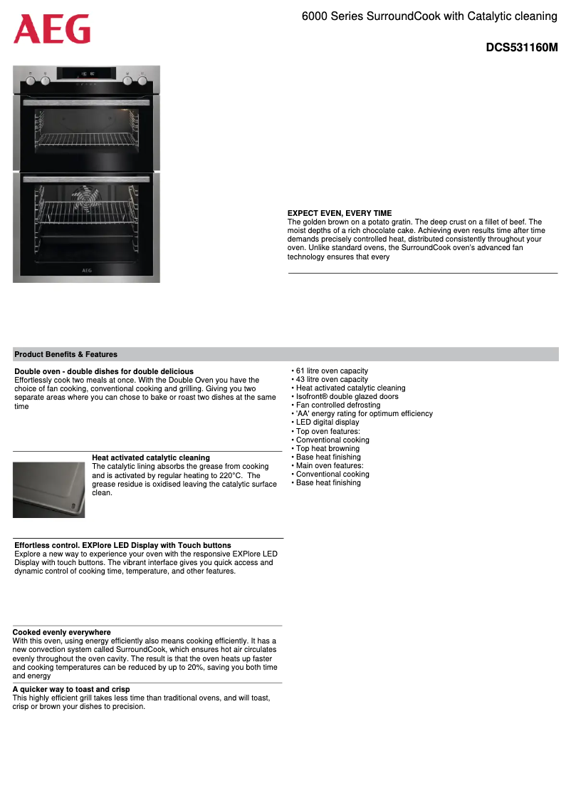 Page 1 de la notice Fiche technique AEG DCS531160M