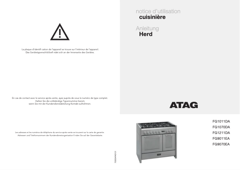 Page 1 de la notice Manuel utilisateur Atag FG1070DA