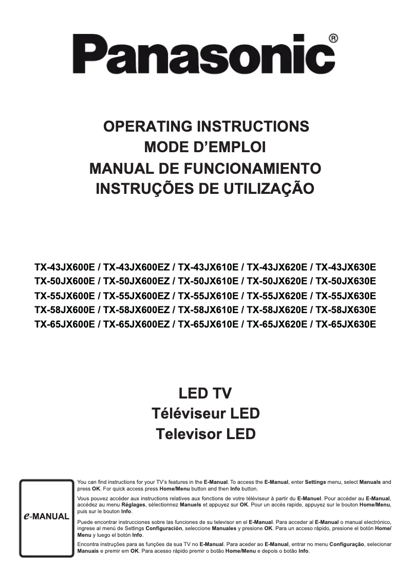 Page 1 de la notice Manuel utilisateur Panasonic TX-65JX620E