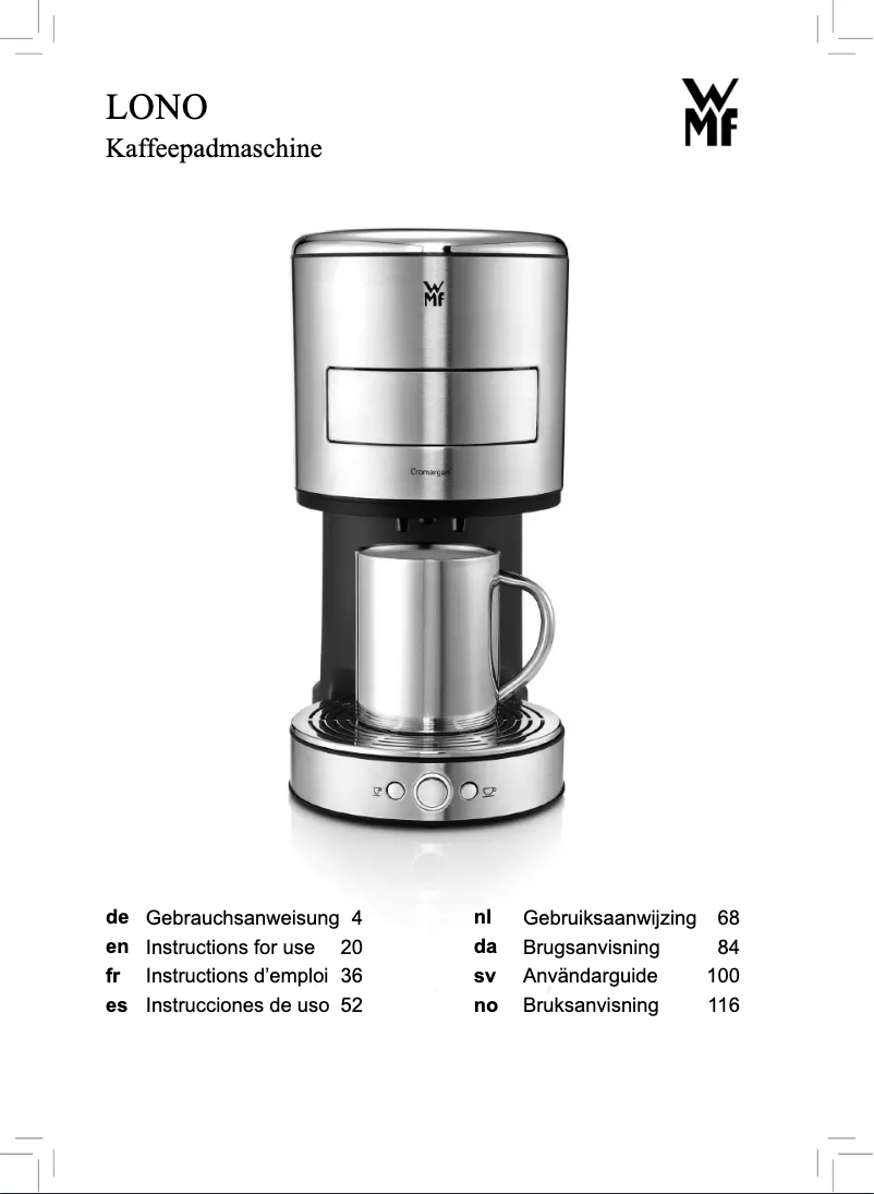 Page n°1 - Manuel utilisateur WMF LONO