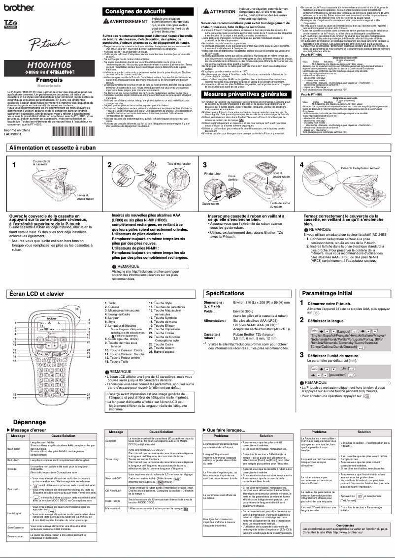 Page n°1 - Manuel utilisateur Brother P-touch H100