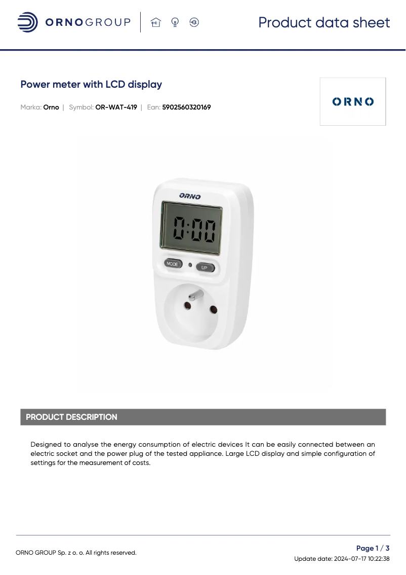 Image de la première page du manuel de l'appareil OR-WAT-419