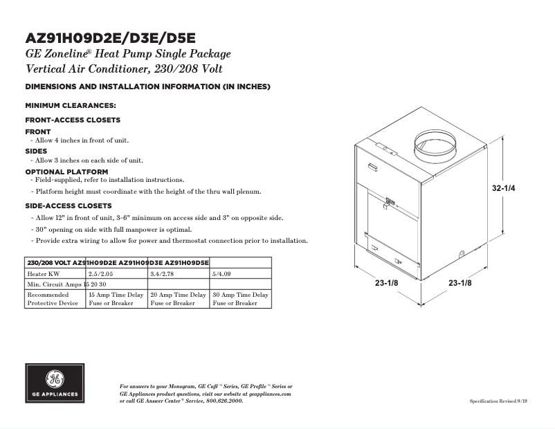 Page n°1 - Fiche technique GE AZ91H09D5E