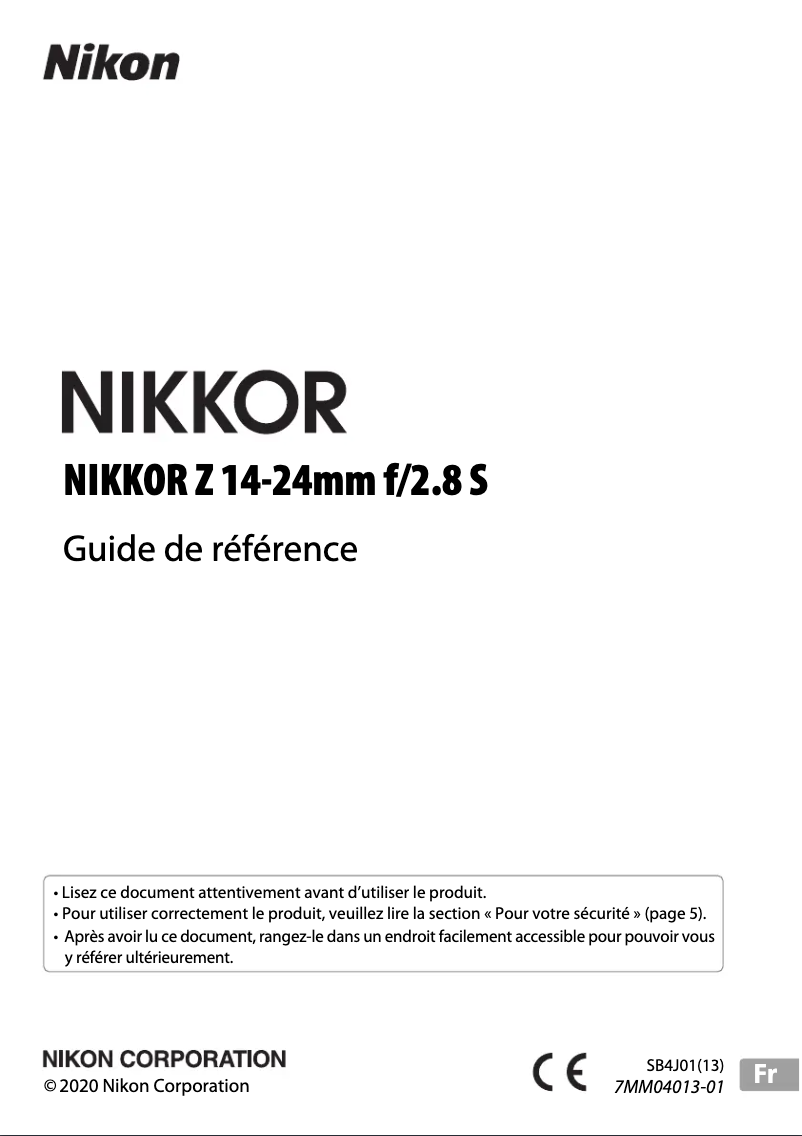 Image de la première page du manuel de l'appareil NIKKOR Z 14-24mm f/2.8 S