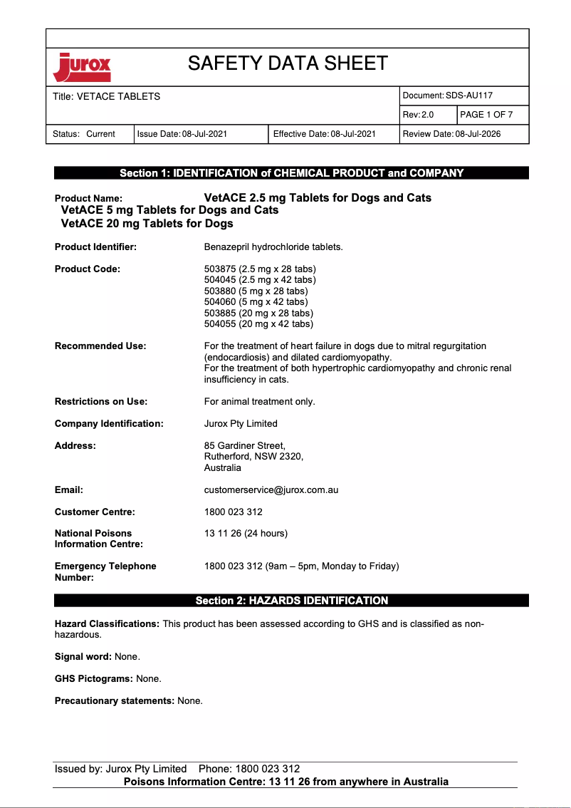 Page n°1 - Manuel utilisateur Jurox VetACE