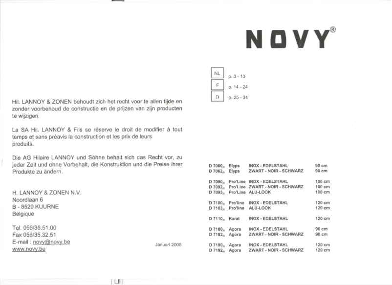Page n°1 - Manuel utilisateur Novy Elyps 7060