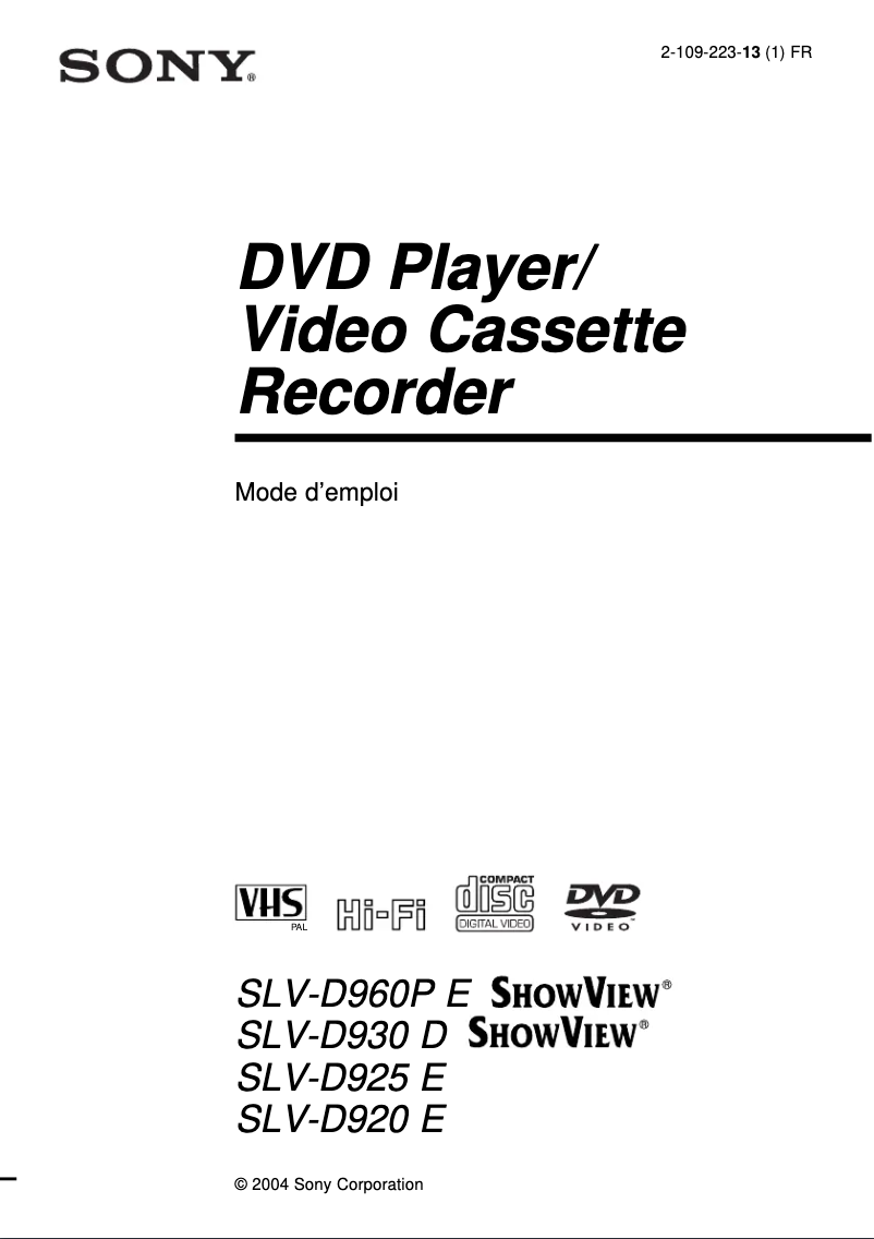 Image de la première page du manuel de l'appareil SLV-D960PE