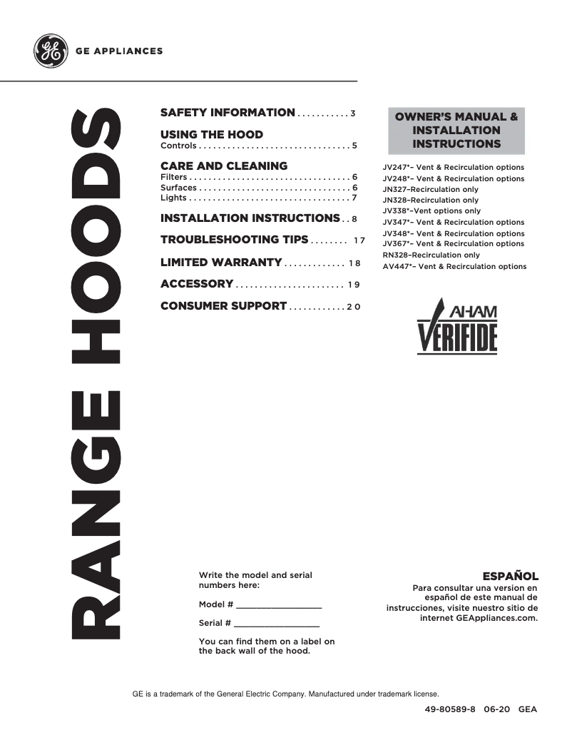 Imagen de la primera página del manual del dispositivo JV338HWW
