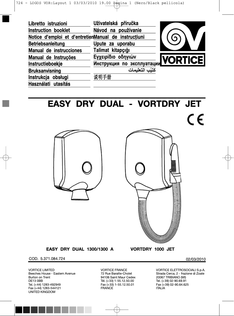 Page n°1 - Manuel utilisateur Vortice Easy Dry Dual