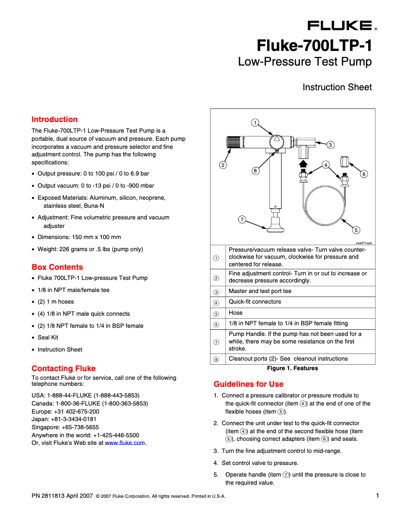 Page 1 de la notice Instructions / montage Fluke 700LTP-1