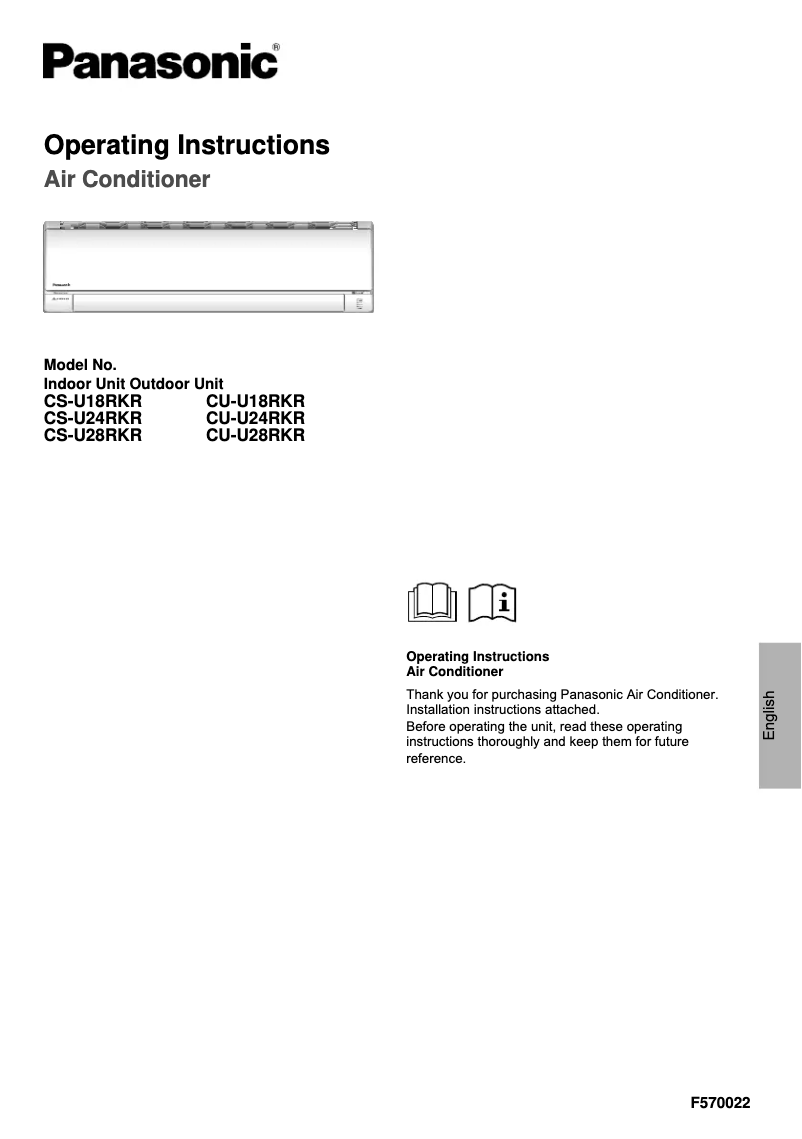 Page 1 de la notice Manuel utilisateur Panasonic CU-U28RKR