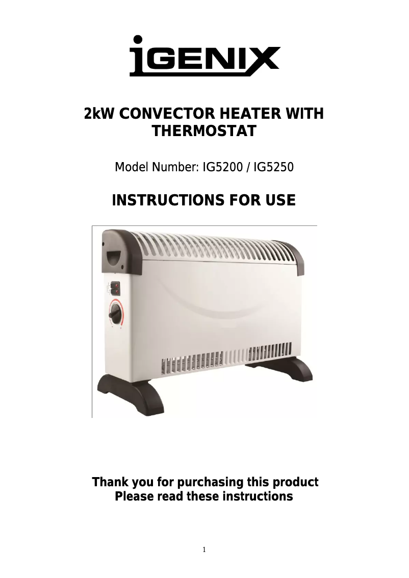 Page 1 de la notice Manuel utilisateur Igenix IG5250