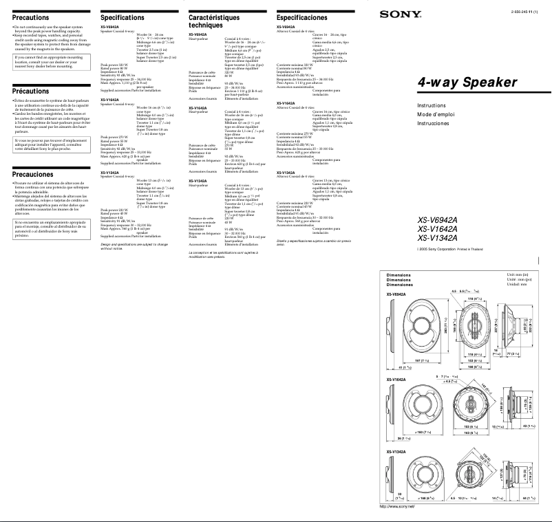 Page 1 de la notice Manuel utilisateur Sony XS-V1642A