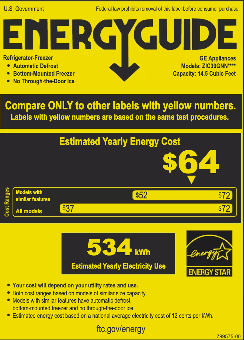 Page 1 de la notice Label énergétique Monogram ZIC30GNNII