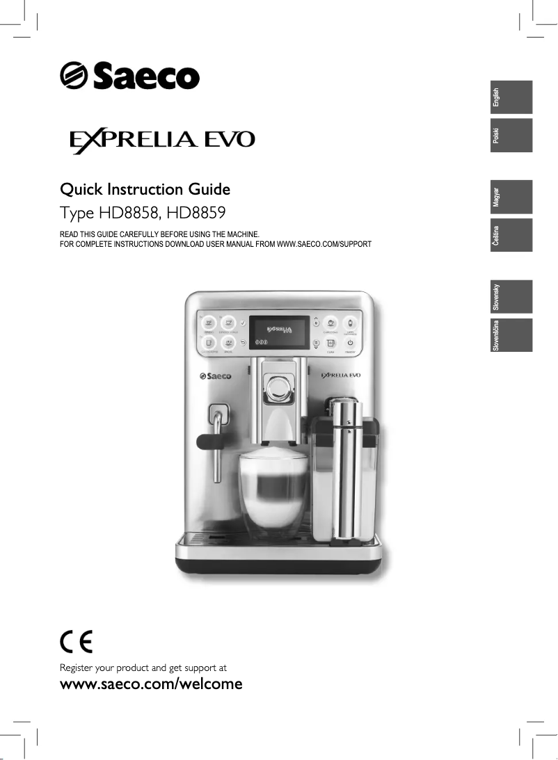 Image de la première page du manuel de l'appareil Saeco Exprelia HD8859