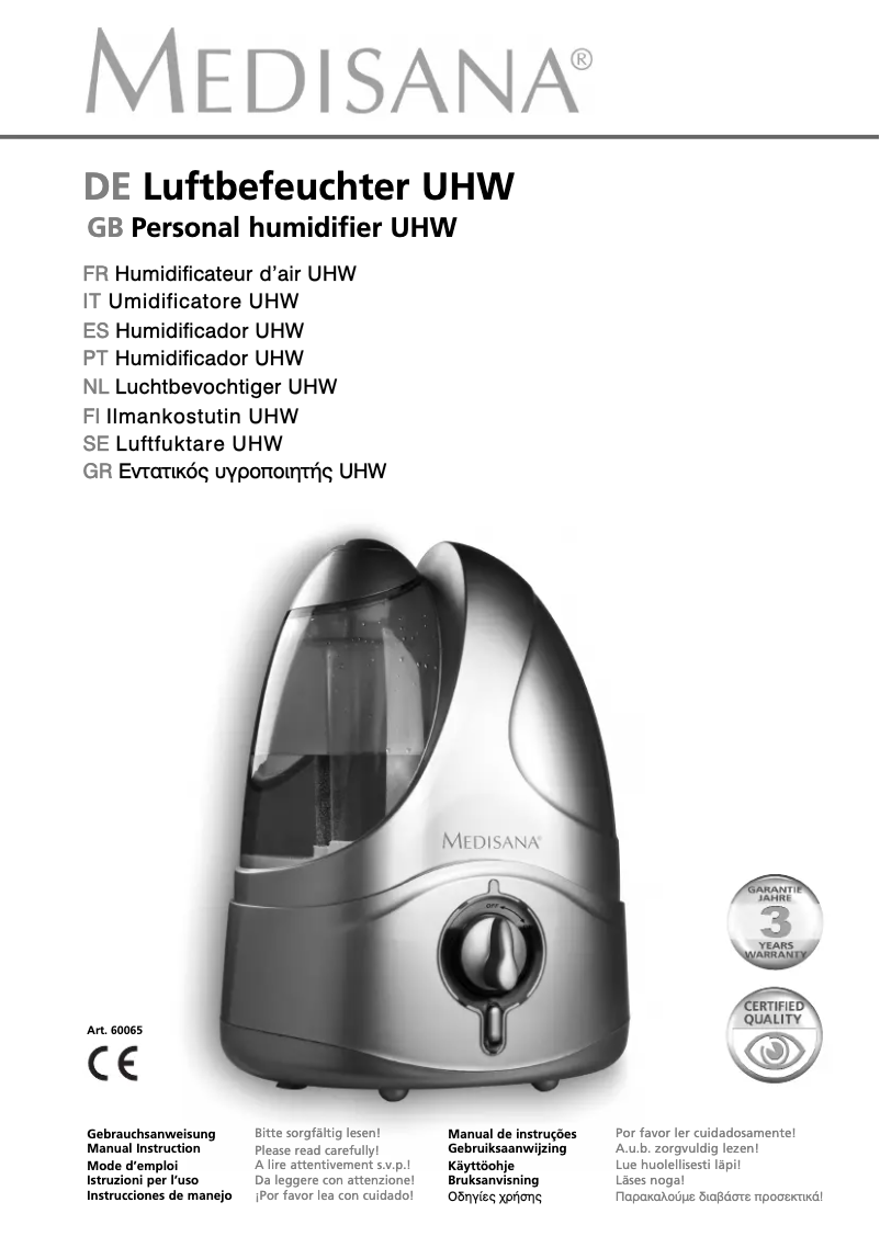 Page 1 de la notice Manuel utilisateur Medisana UHW